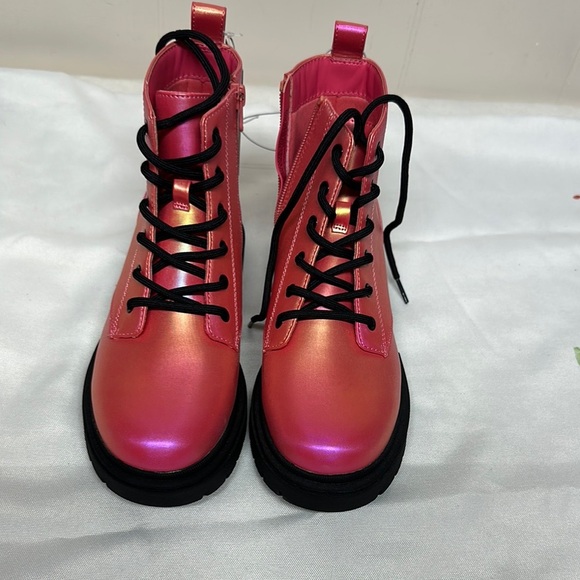 Art Class Pink and Orange Combat Boots with Lace-Up Design - Picture 4 of 9
